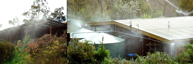 Fire sprinklers protecting against bushfire in the Adelaide Hills